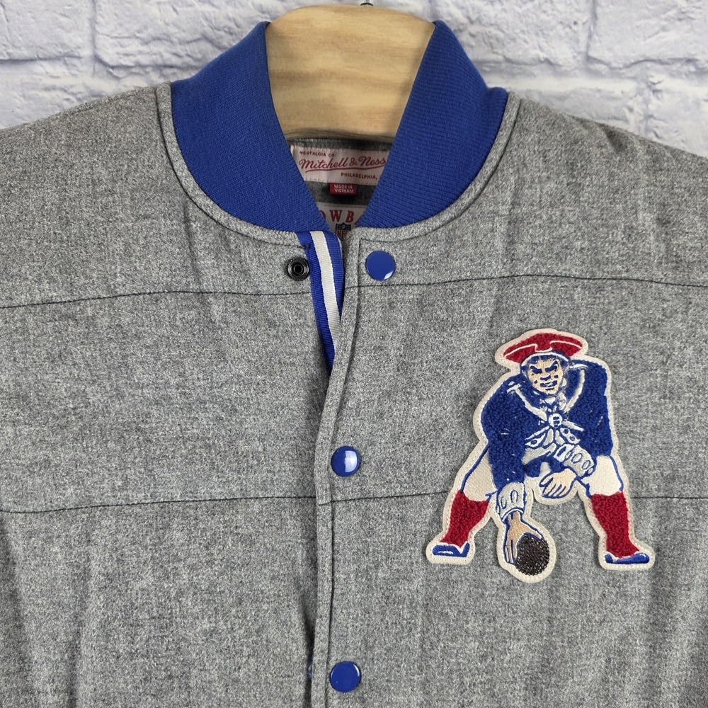 Mitchell & Ness Gray Wool Varsity Jacket with Blue & Red Patch